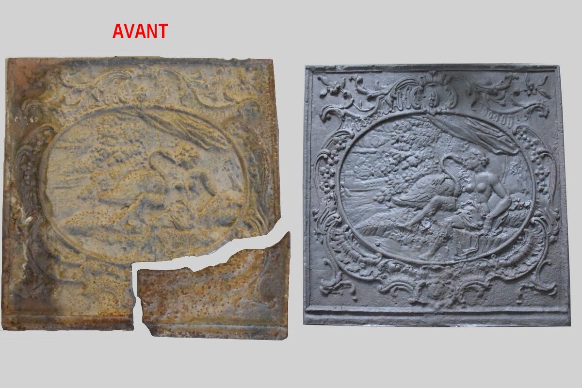 Taques de cheminée, XVIIIe siècle, fonte de fer (inv.85.5.133, 85.5.141 et 94.21.1)